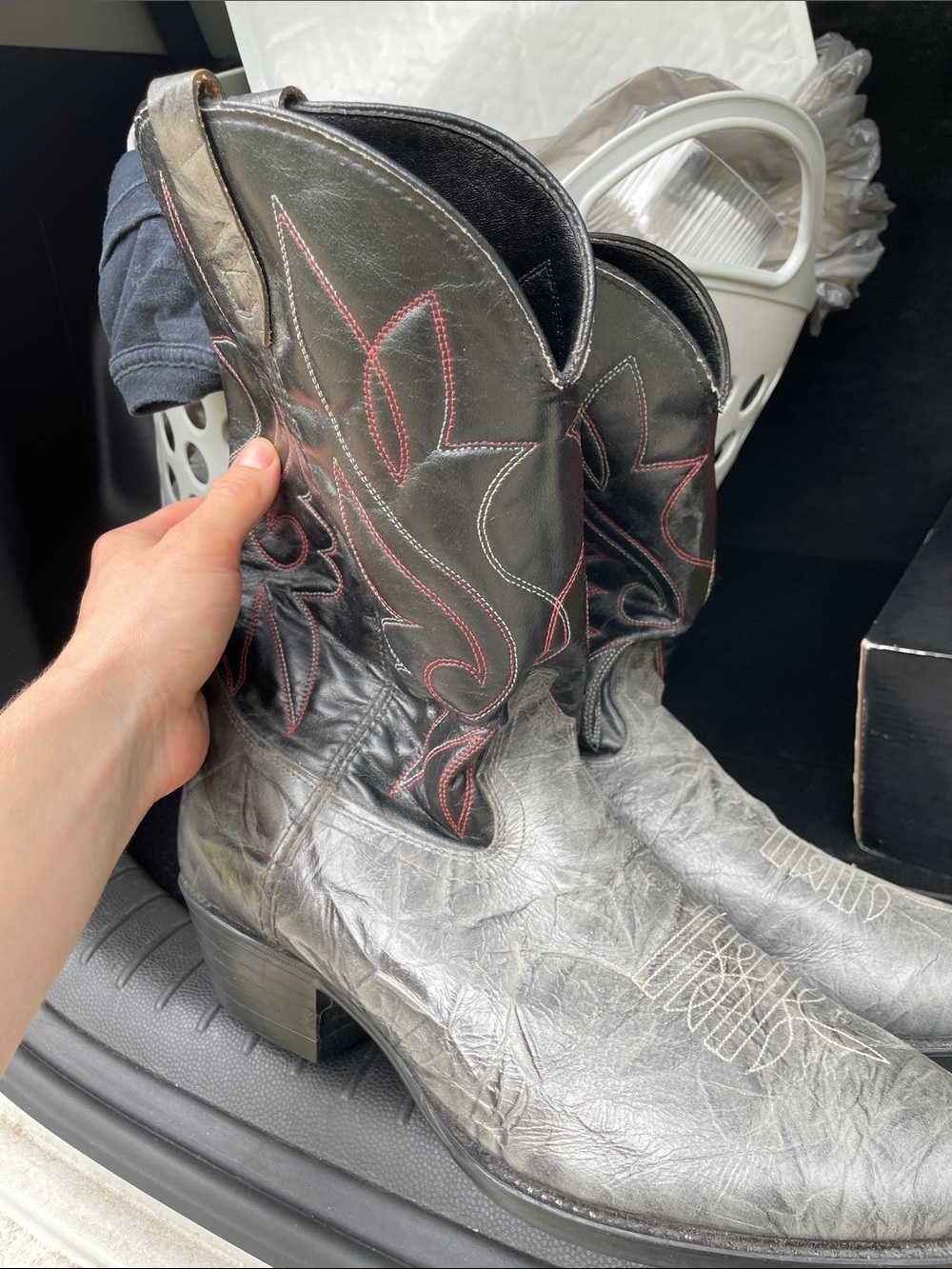 Dan Post Black Western Boots with Red Stitching